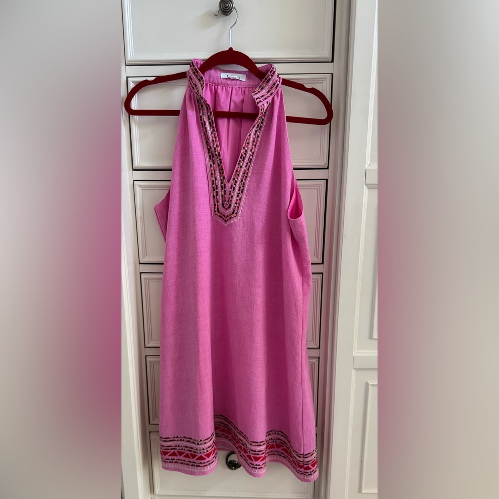 THML Vibrant Pink Sleeveless Dress with Embellished Details